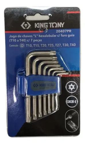 テツ Jogo Allen Torx T10 A T40 Curta Com Furo Guia 07 Peças 20407