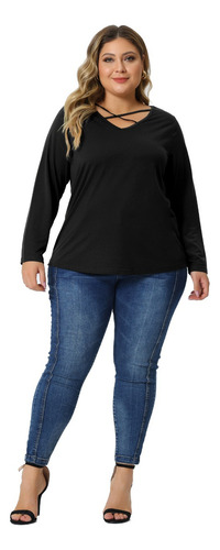 Playera Talla Grande Camisetas Blusa Con Cuello En V Cruzado