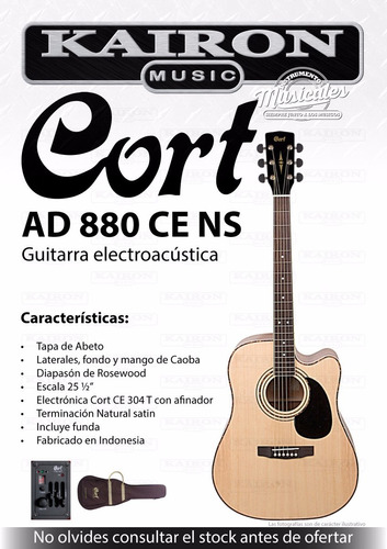 Guitarra Electroacustica Cort Jumbo Ad880  Cuerdas De Metal