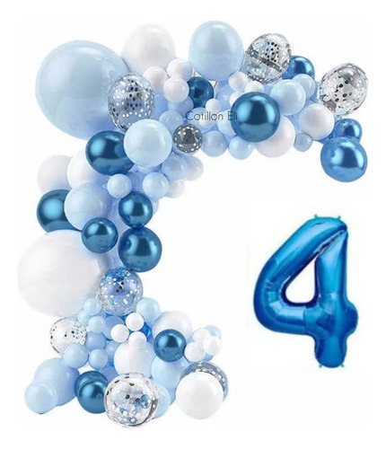 Arco Organico Globos Azul Celeste Blanco Confetti Numero