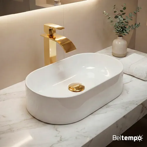 Cuba Pia De Apoio Sobrepor Oval 43x25 Branca Banheiro Lavabo Beltempo Bt-2030 Branco Brilhante