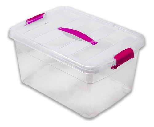 Caja Roma Transparente Con Aza Y Grapas De Color 18 Litros Color Rosa