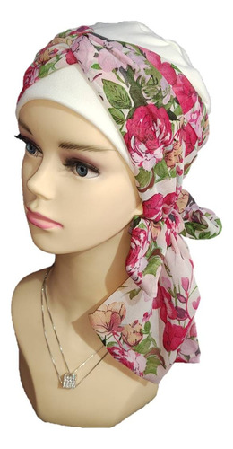 Turbante Gorro Mujer Elegante Oncológico, Algodón Y Mascada Color Rosa