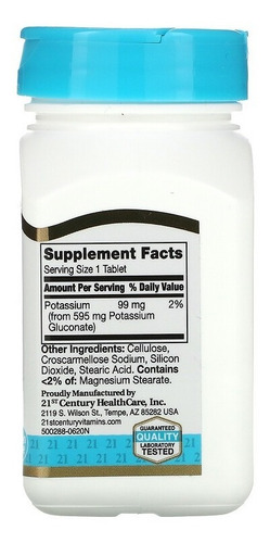 Imagem 2 de 2 de Gluconato De Potássio Importado, 595 Mg - 110 Comprimidos