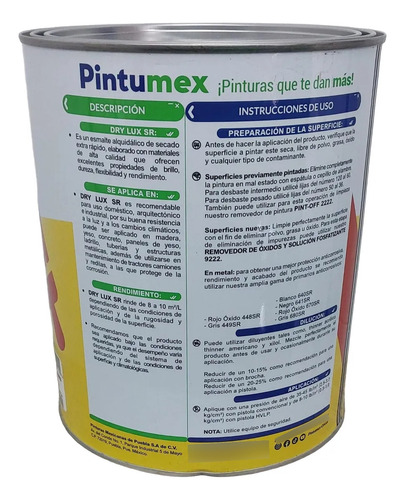 Pintumex, Dry Lux, Esmalte Base Aceite, Secado Rápido 4 Lts Chocolate Brillante