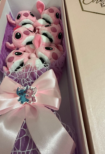 Hermoso Ramo Stitch Rosa (angel) Caja De Lujo Y Luz Led Azul