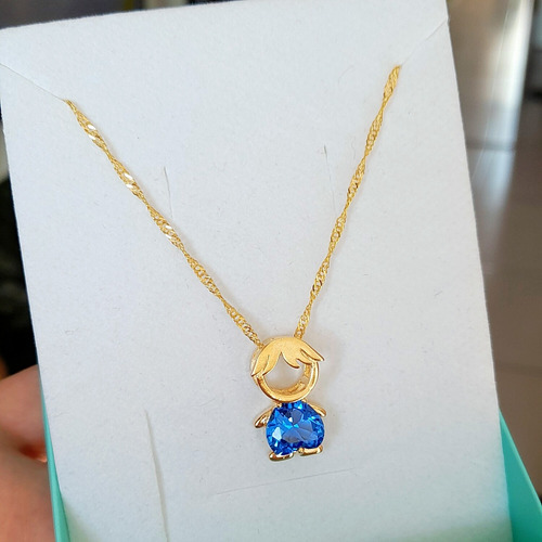 Imagem 5 de 5 de Colar Menino Azul Banhado A Ouro 18k Pingente De Menino Azu