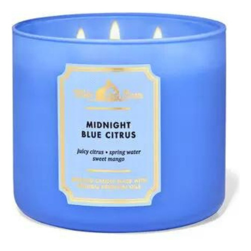 Bath & Body Works Bath & Body Works Bbw, vela perfumada, color azul acero, fragancia azul medianoche, cítricos, suave
