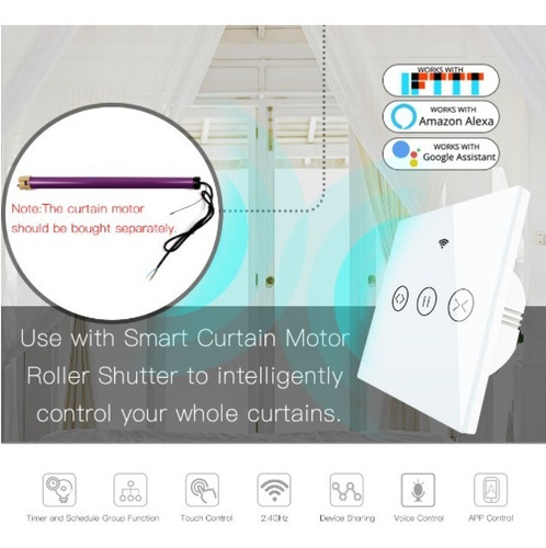Imagem 2 de 10 de Kit 4 Interruptores Cortina 1 Tecla Wifi Alexa, Google Home
