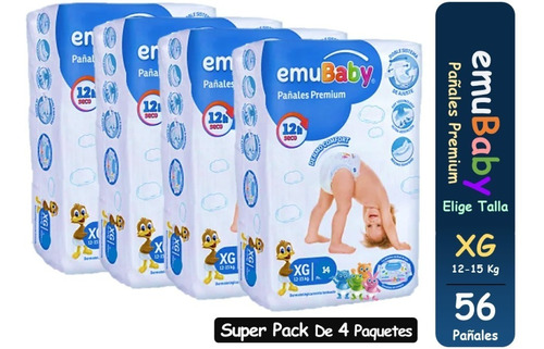 Pañal Emubaby Premium Talla Xg Pack X 4 Paquetes 