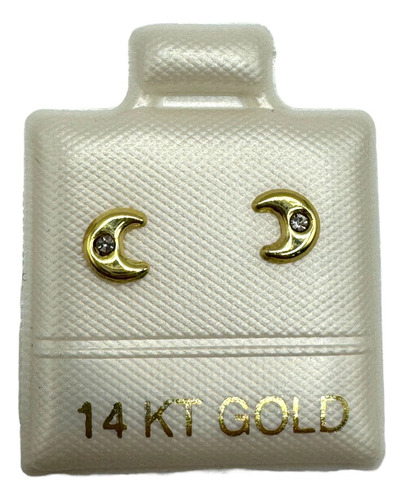 Broqueles Luna Oro 14k Con Zirconia - 6 Mm - Niña/bebé
