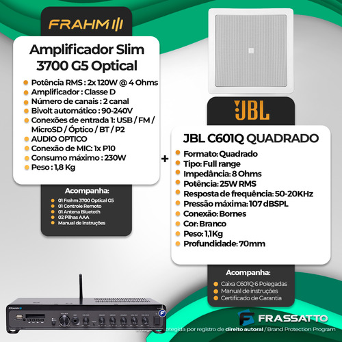 Kit Som Ambiente Amplificador E Arandelas De Embutir Gesso