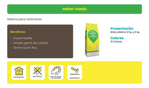 Pastina Weber Classic 5 Kg Antihongo Impermeable Acabad Fino