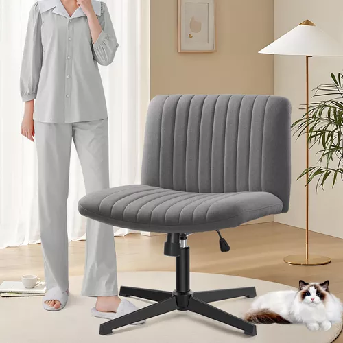 Silla de oficina con patas cruzadas, silla de escritorio sin brazos blanca,  sin ruedas, asiento ancho, silla de oficina en casa, silla de tocador