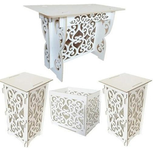 Kit Provençal Mdf Branco 1 Mesa 2 Cubos 1 Caixa De Presentes