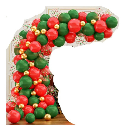 Globos Decorativo Arco Confetti  Rojo Verde Dorado Navidad