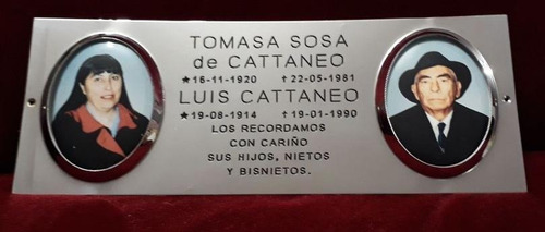 Placa Recordatoria Cementerio 30x10 Bronce Doble Foto Color