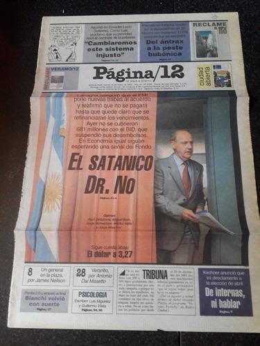 Tapa Diario Página 12 16 1 2003 Lavagna Economía 