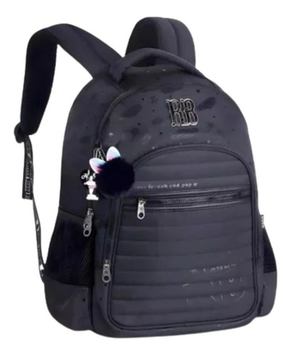 Mochila Costas Juvenil Rebecca Bonbon Com Chaveiro Feminina Cor Preto