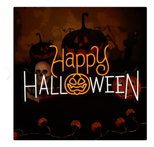 Letrero Led Neon Halloween Letras Calabaza Anch65cm Luminoso