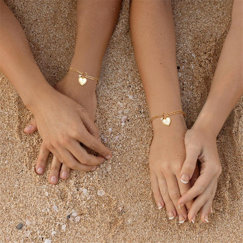Pulsera De Corazon Chapado En Oro De 18k Con Letra Inicial N