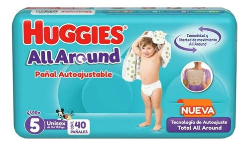 2 Pzs Pañales Huggies All Around Autoajustables Etapa 5 Unis