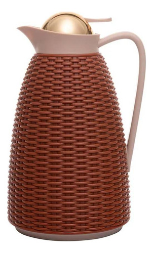 Garrafa Térmica New Rattan De Plástico Marrom Com Tampa Dourada 1 Litro Wolff