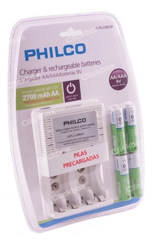 Imagen 5 de 8 de Cargador Philco Aa Aaa Batería 9v Incluye 4 Pilas Clickbox