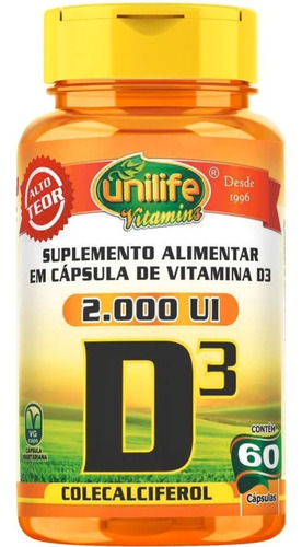 Vitamina D3 Concentrada Colecalciferol 2000ui 60 Caps 