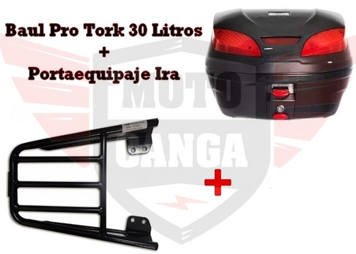 Combo Baul 30lts Pro Tork + Portaequipaje Bajaj  220 Ira