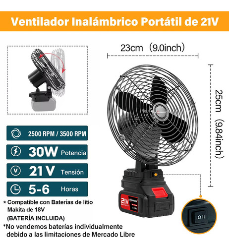 Ventilador Portátil Inalámbrico Ventiladores Piso Recargable