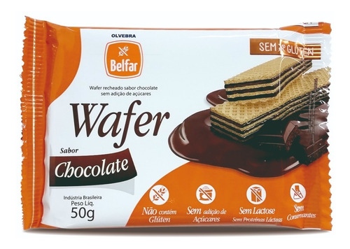 Wafer Sabor Chocolate S/ Glúten/lactose 50g Belfar - Olvebra