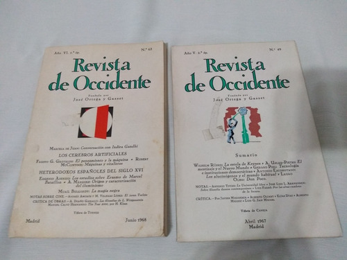 Revista De Occidente Nro 49 Y 63 Fundada Por Ortega Y Gasset