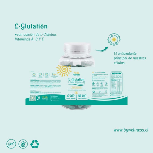 Imagen 5 de 6 de L-glutatión Antioxidante Fortificado - Bywellness 100 Cps