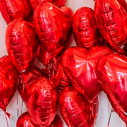 10 Globos Corazón Rojo Metálicos 45 Cm Gas Helio Económico