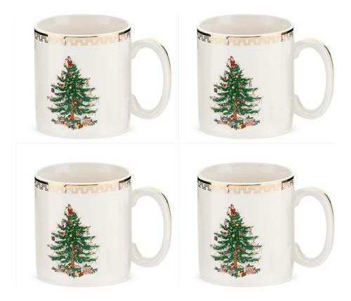 Spode Christmas Tree Gold Collection Taza, Juego De 4, Capac