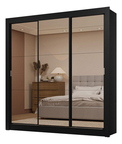 Ropero Closet Madesa 3 Puertas 3 Espejos Nn 01 Color Negro