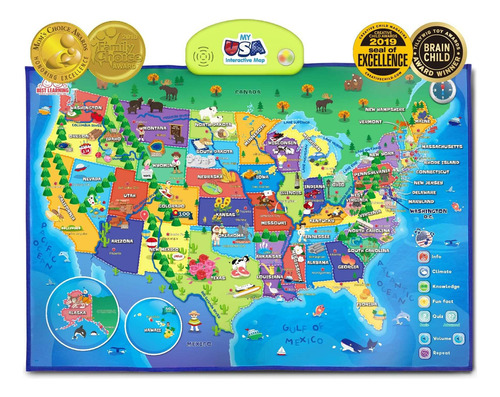 Juego Educativo  Usa Interactive Map Póster  Intelig Fr80jc