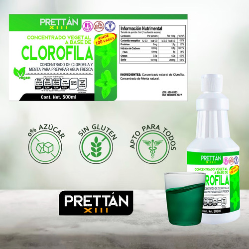 Clorofila Liquida Concentrado Vegetal Prettan Xiii 500 Ml