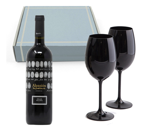 Caja Regalo Alpasion Grand Malbec+ 2 Copas Negras Cristal