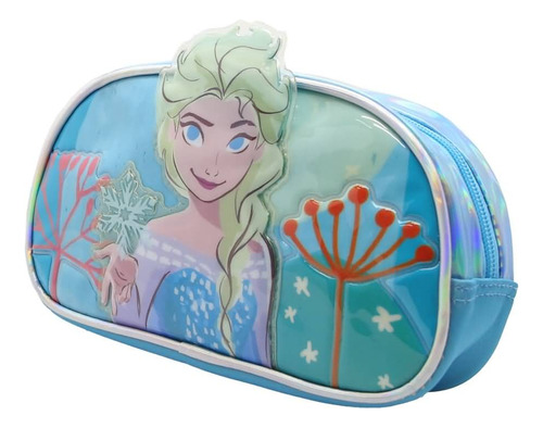 Cartuchera Escolar Frozen Disney Elsa Reina Color Azul Liso