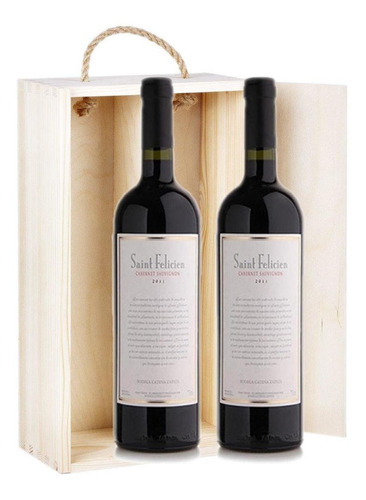 Estuche Madera Vino Saint Felicien Cabernet Sauvignon X2