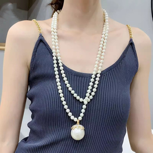 Elegante Collar De Suéter De Perlas De Estilo Coreano A La M