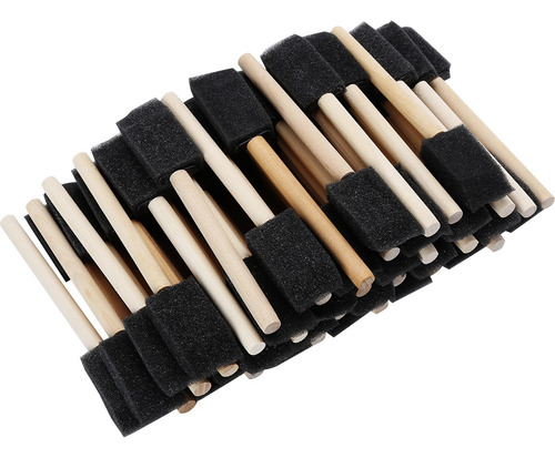 50 Brochas De Espuma, Esponja Negra, Mango De Madera