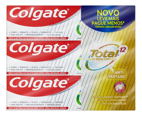 Pasta de dentes Colgate Total 12 Creme Dental Total 12 Anti Tártaro 3 Unidades De 90g Cada  em creme pacote x 6 540 g