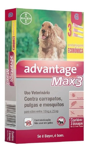 Advantage Max 3 Cães 10 A 25 Kg Com 03 Pipetas G
