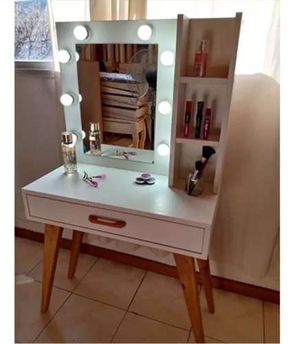 Tocador de maquillaje de madera para niñas, mueble con espejo para