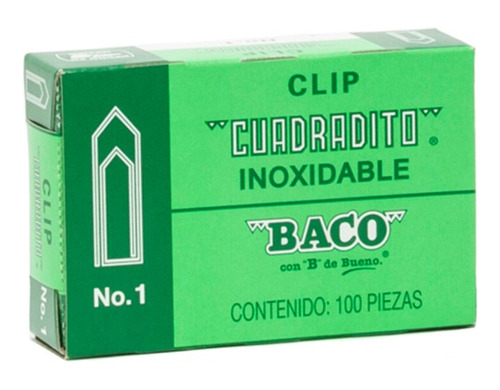 5 Cajas Clips Cuadrado Baco No 1 Inoxidable 100 Pzs C/u Color Plateado
