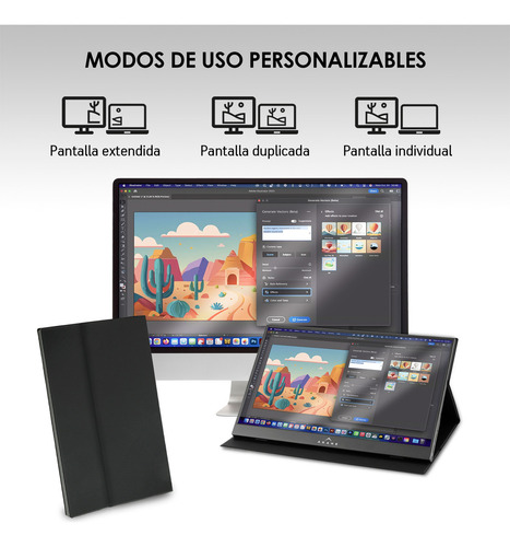 Monitor Portátil Full HD 15.6 Pulg., Pantalla para Laptop, Celular y Consola, Conexión USB-C y Mini HDMI, para Android, iOS, Windows, Nintendo Switch
