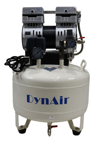 Compresor Dental Silencioso Libre De Aceite 1hp 38 Lt Dynair Color Blanco Fase Eléctrica Monofásica